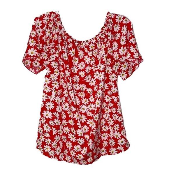 ❤️ 🆕 SHEIN Floral ruffle trim off shoulder top Size 1XL - Picture 2 of 5